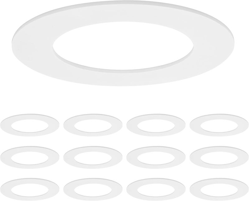 Maxxima 12 Pack 4 in. Goof Rings for Recessed Lights, Can or Canless Lighting Round Downlight Trim Ring, Outer Diameter 6.7” Inner Diameter 4.25”, Durable Plastic Design, White Extended Trim - Image 1